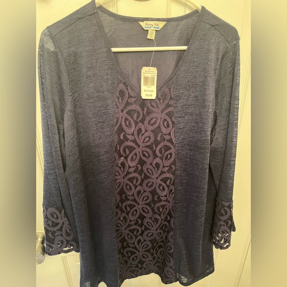 NWT Bo Lace Insert Sweater Tunic: Beautiful Navy Blue Krazy Kat XXL - Picture 2 of 4